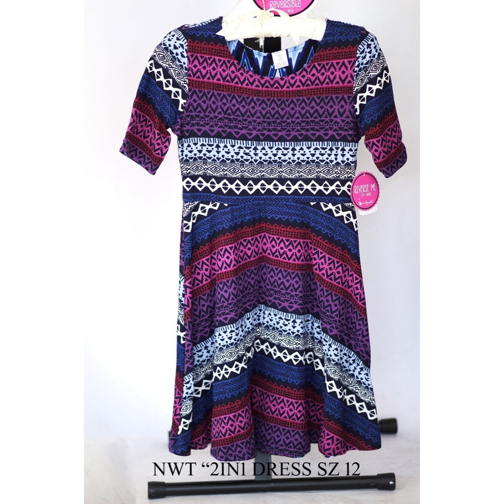 NEW Emily West Reversible Geometric Dress Youth 2in1 dress sz 12 boho